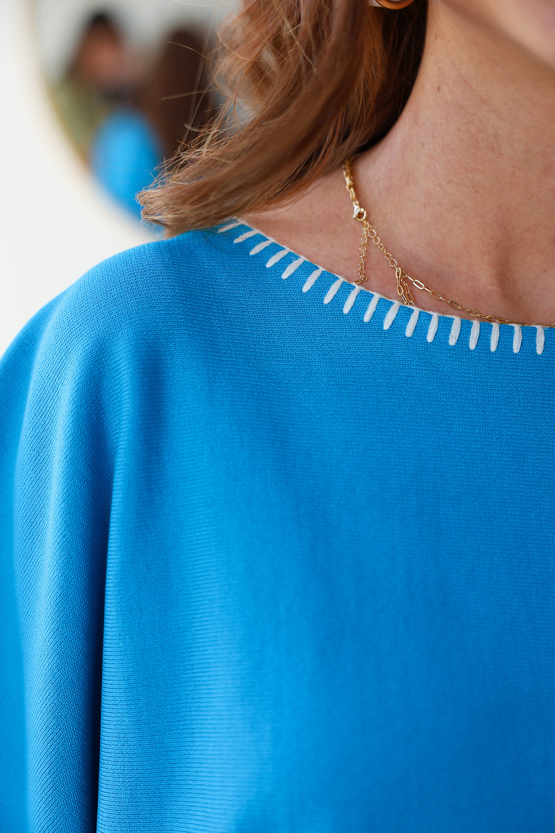 Stitch Trim Knit Top - Cerulean
