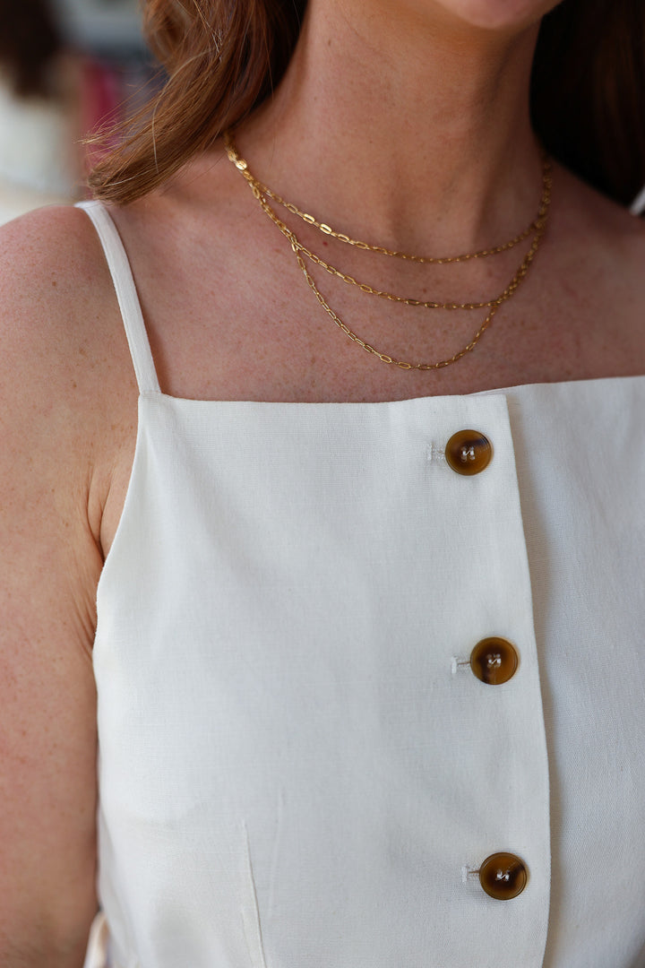 Button Front Top - White