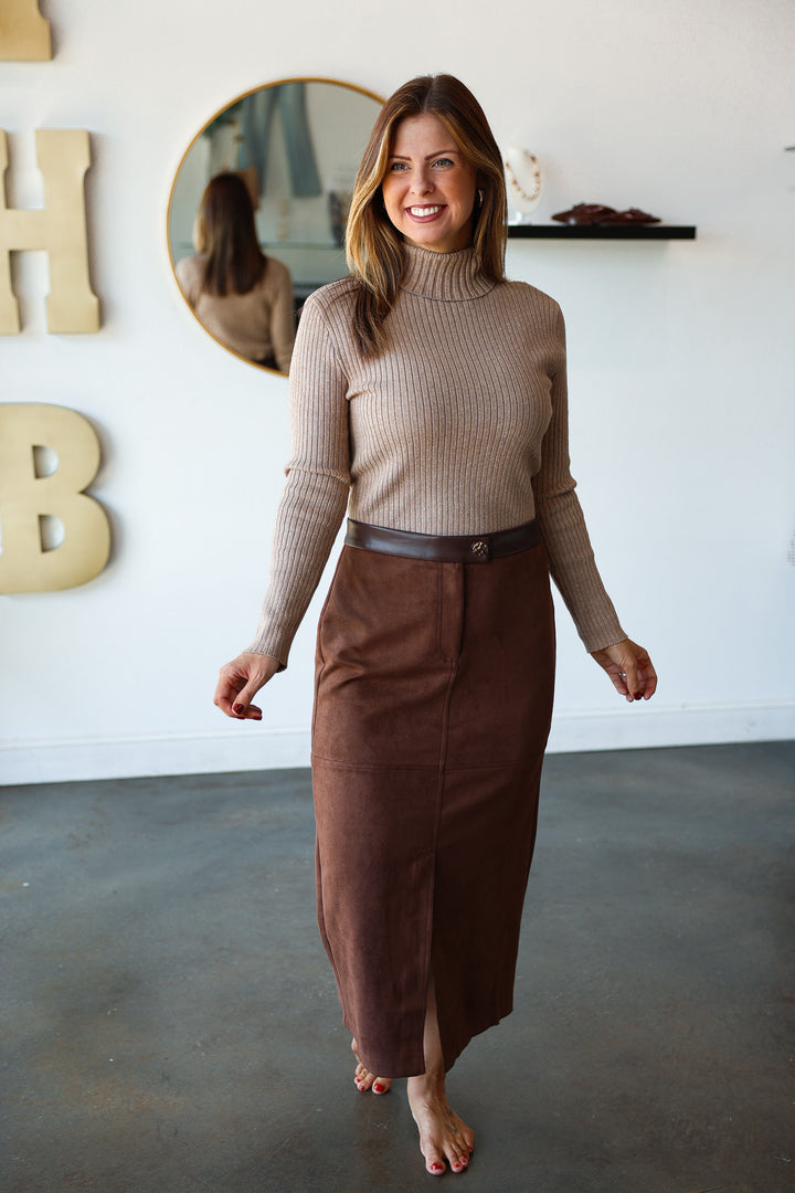 Suede Pencil Skirt - Brown