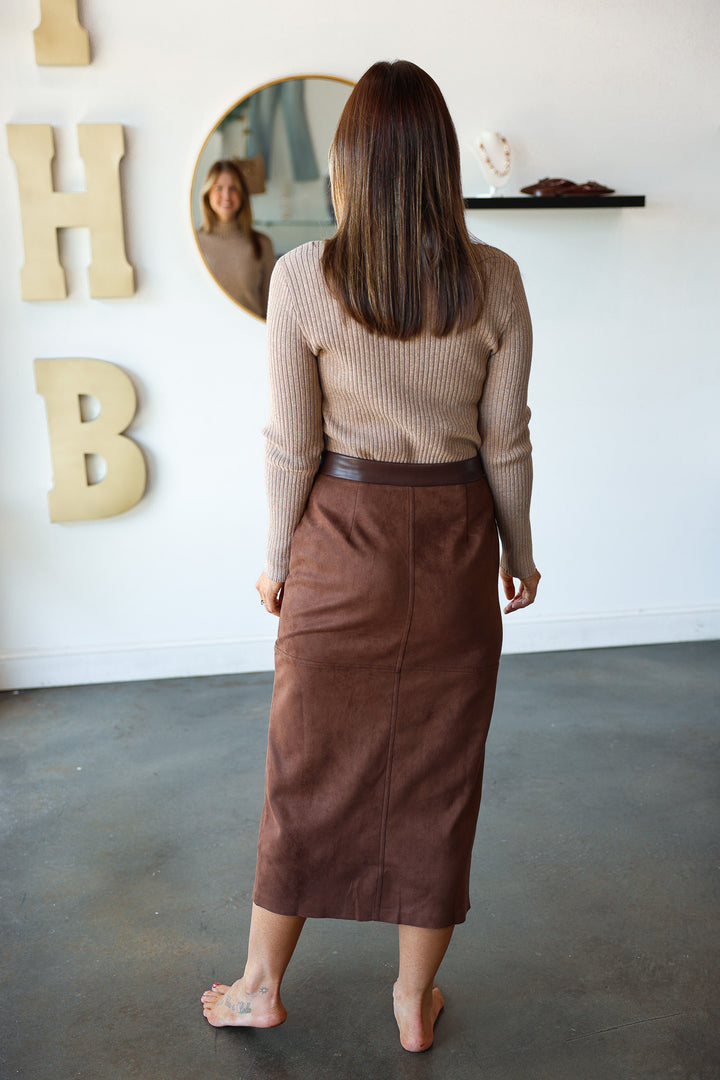 Suede Pencil Skirt - Brown
