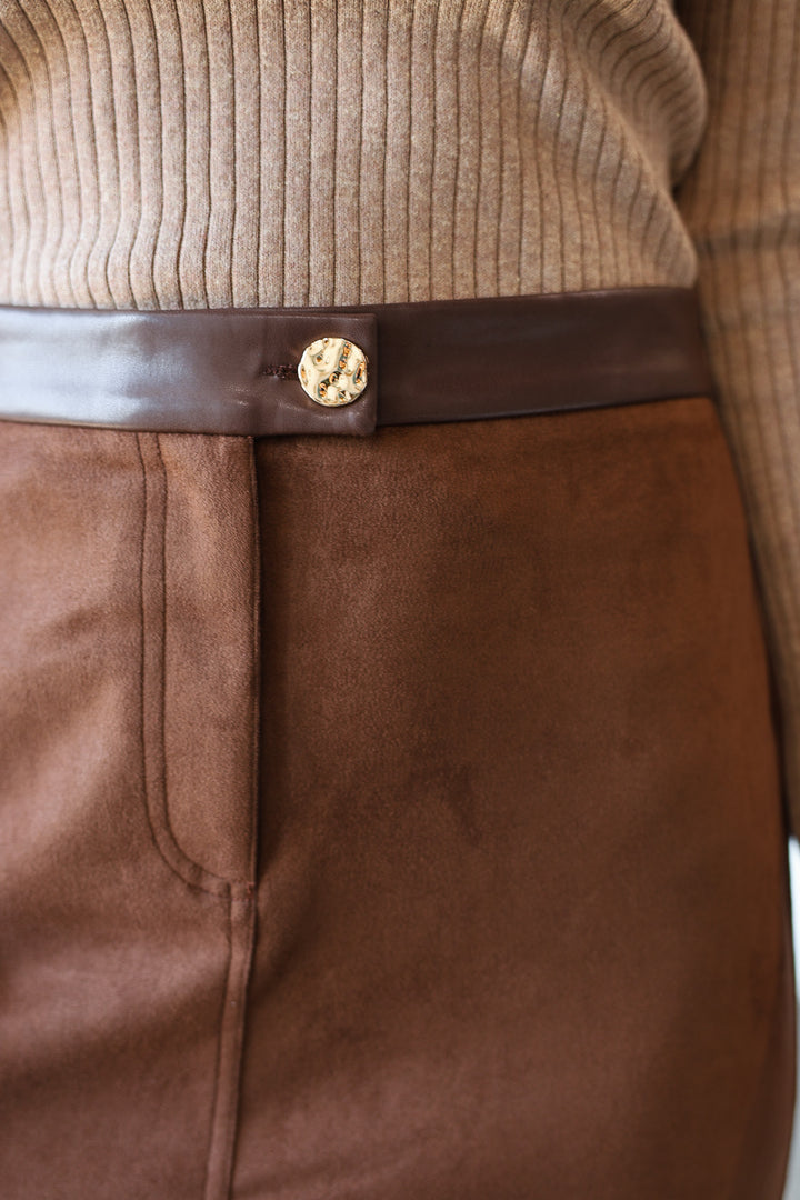 Suede Pencil Skirt - Brown