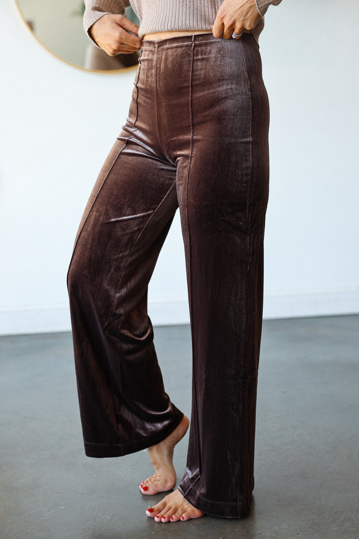 Velvet Pintuck Seam Pants - Dark Brown