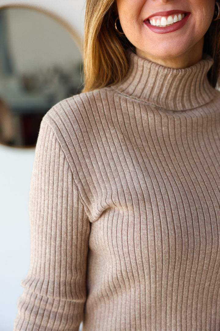 Ribbed Turtleneck Sweater - Taupe