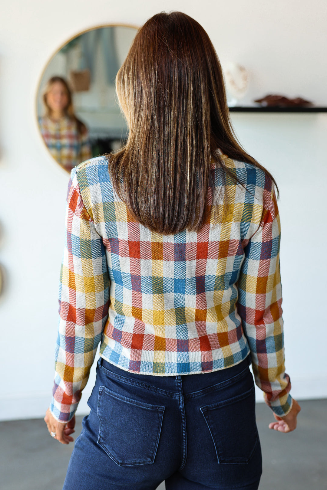 Checkered Button Front Cardigan