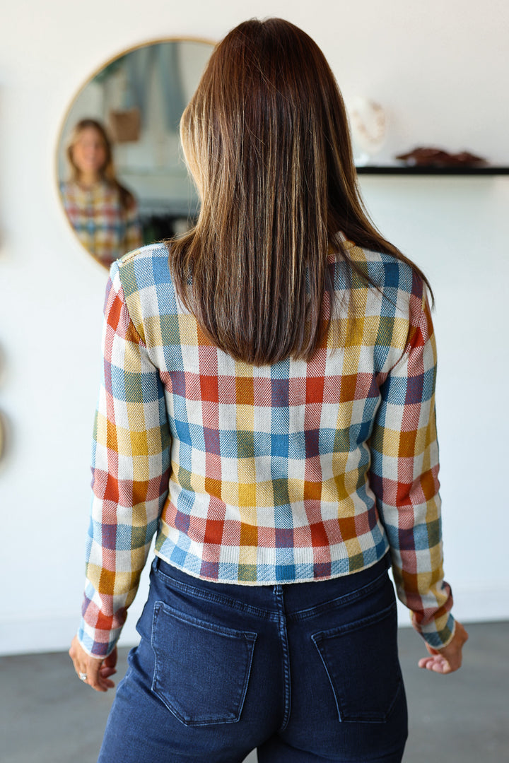 Checkered Button Front Cardigan