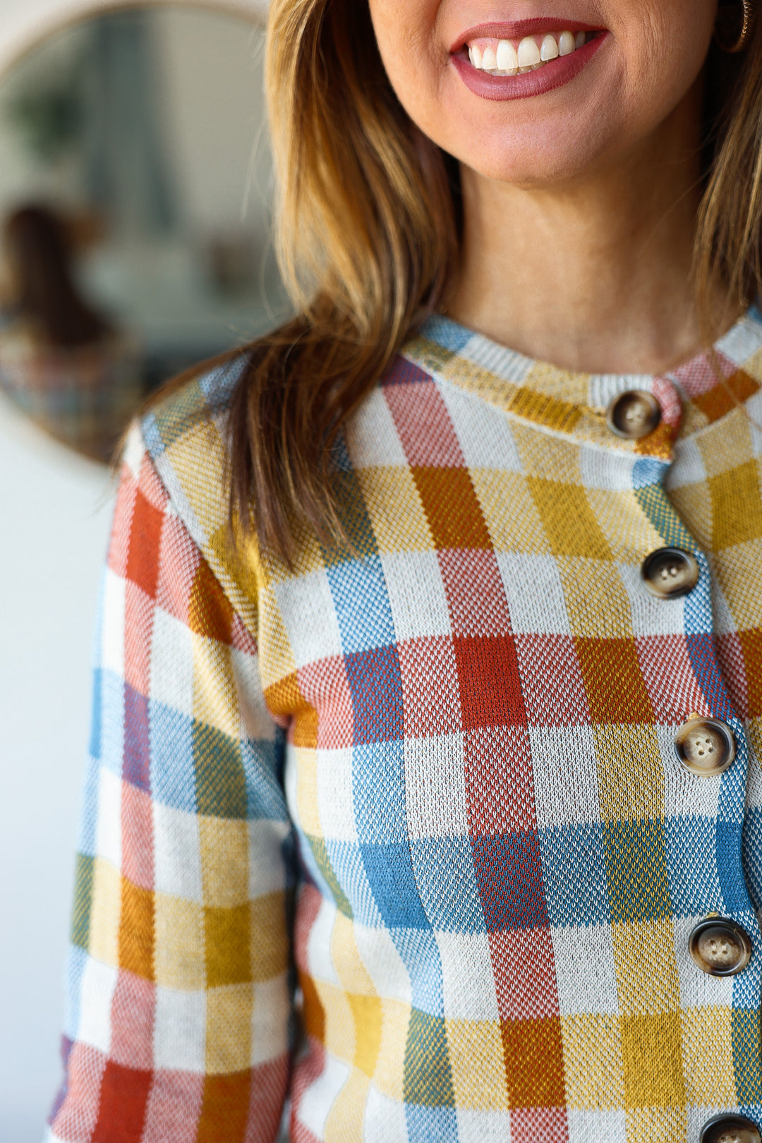 Checkered Button Front Cardigan