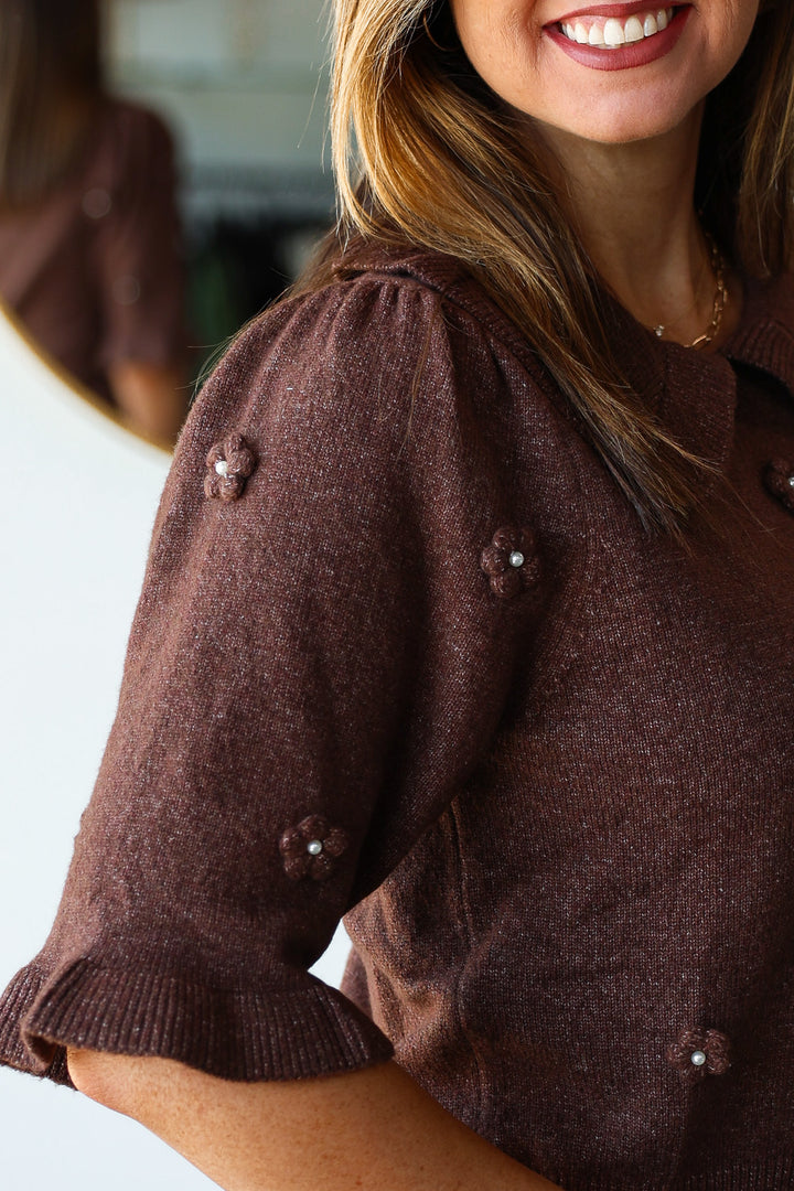 Floral Embellished Sweater - Brown