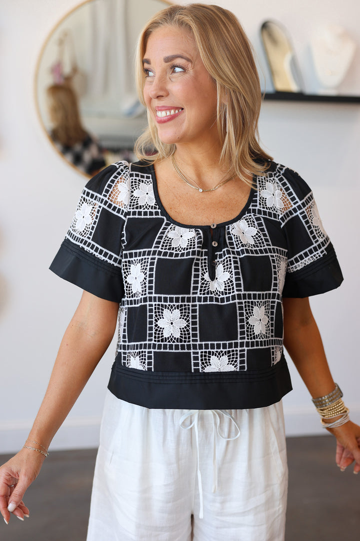 Lace Square Top - Black