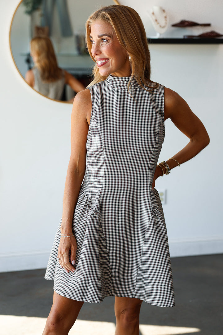 Mock Neck Gingham Dress