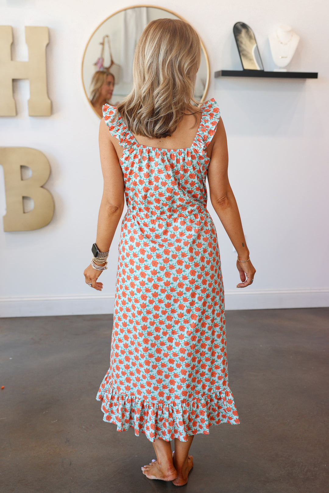 Floral Midi Dress - Sky/Orange