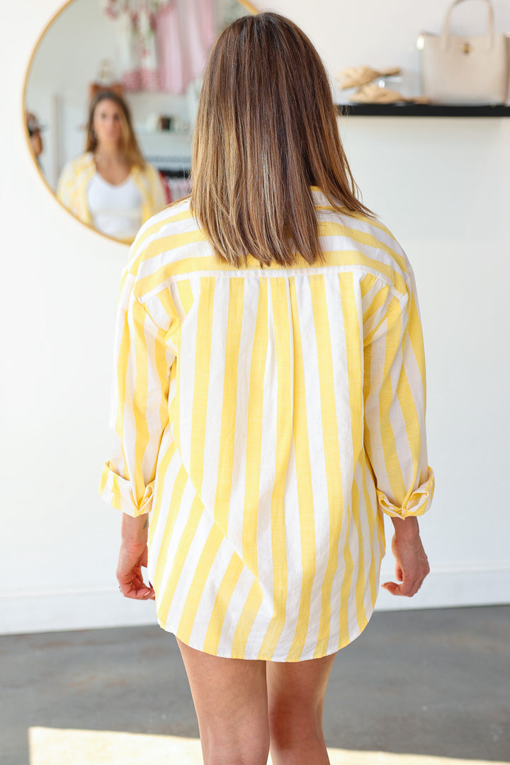 Striped Button Down Top - Yellow