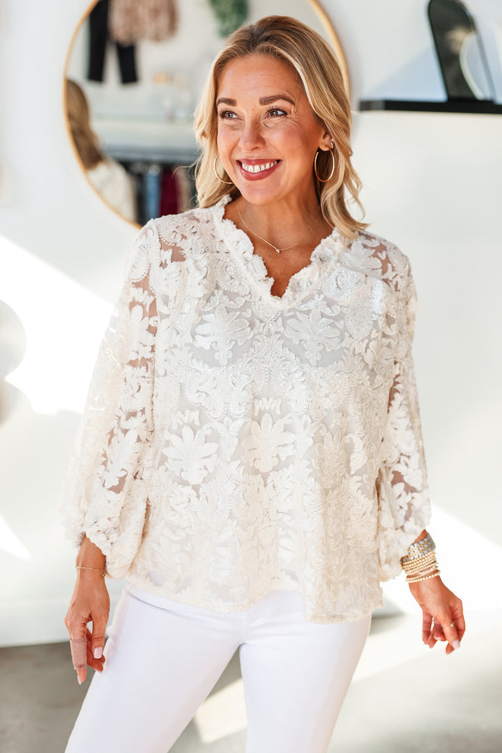 Jacquard Shimmer Blouse - Ivory