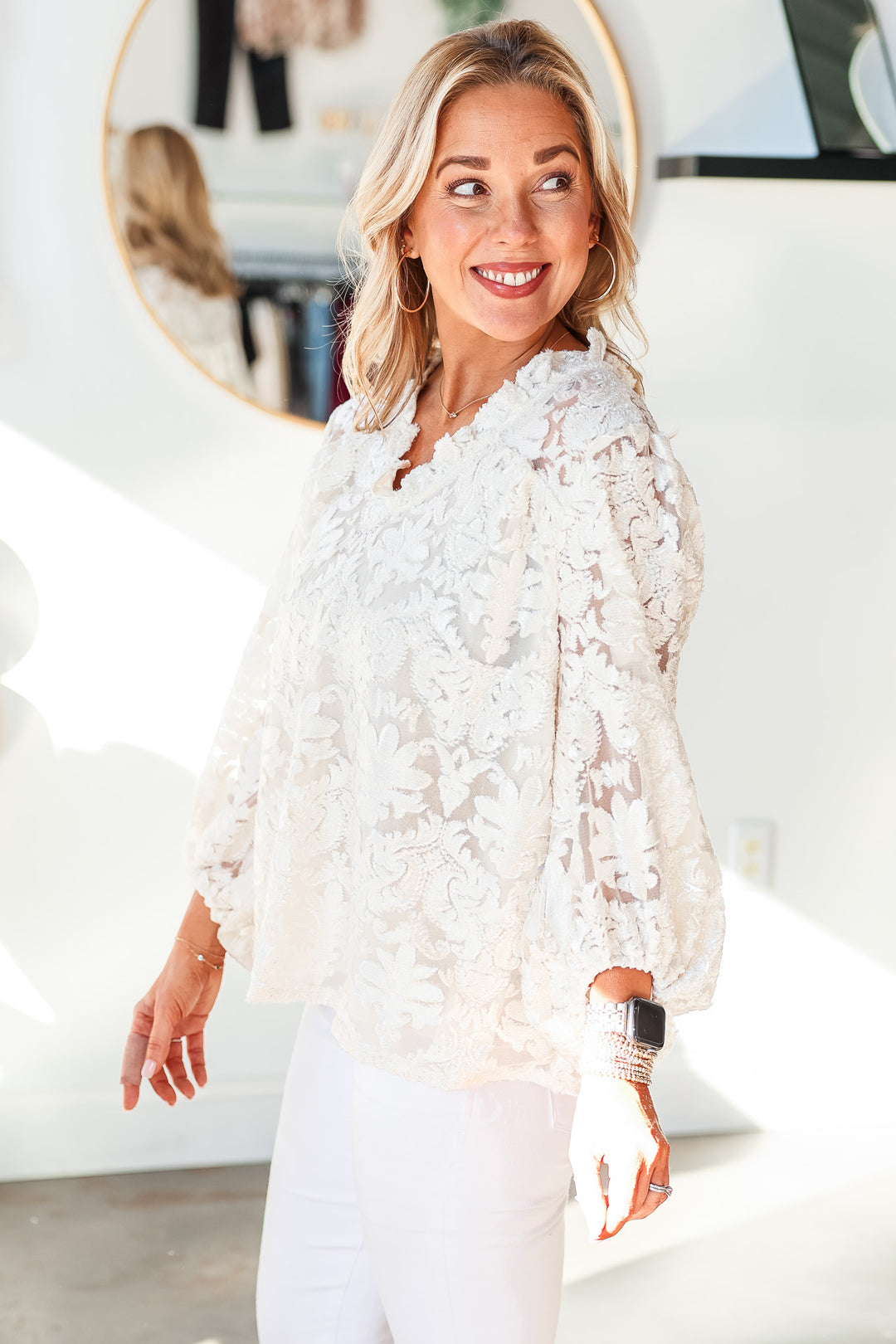 Jacquard Shimmer Blouse - Ivory