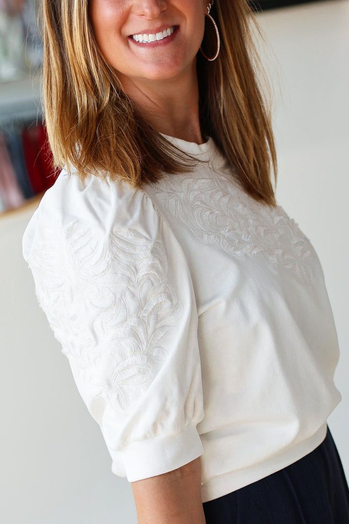 Embroidered Front Top - White