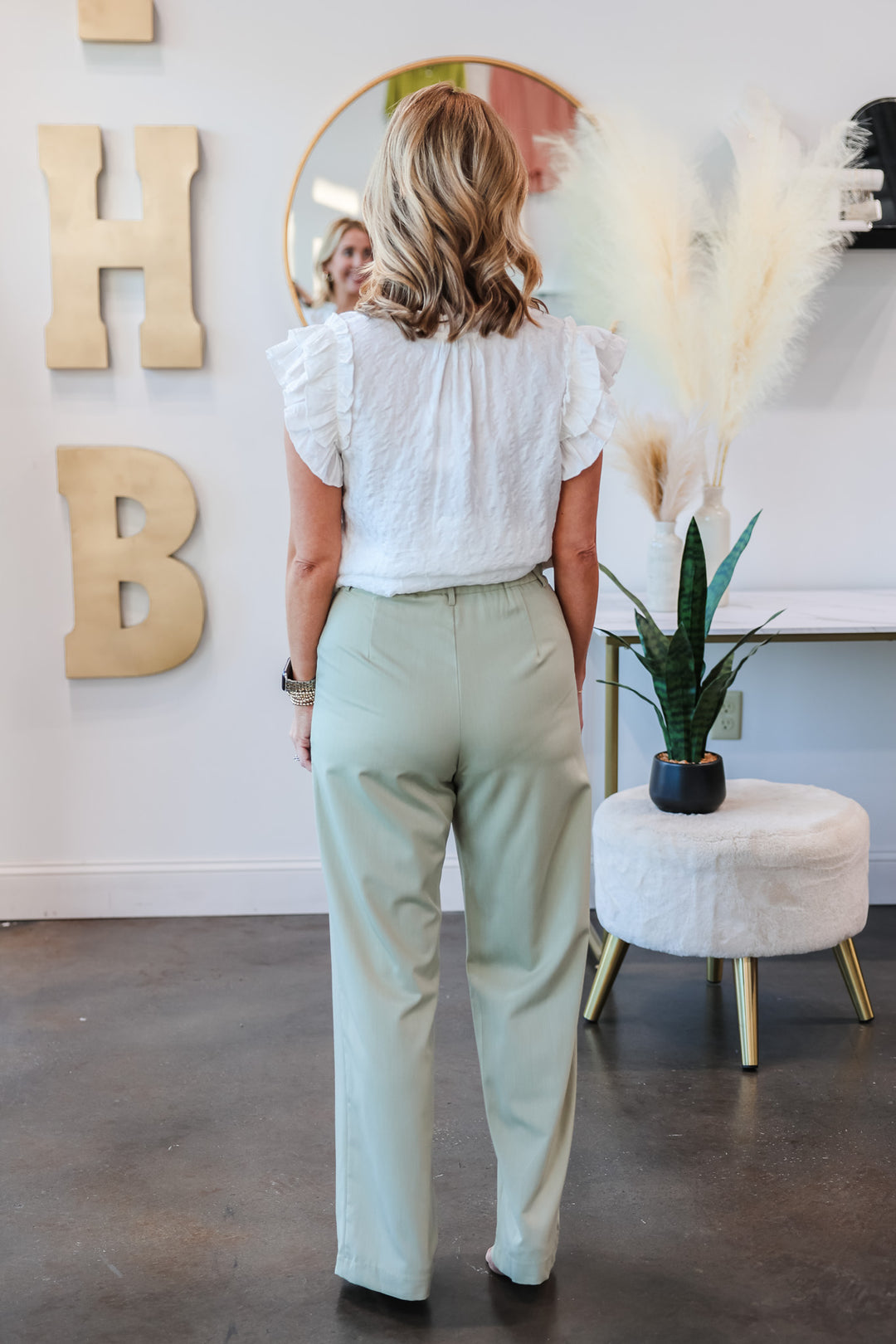 Wide Leg Dress Pants - Sage