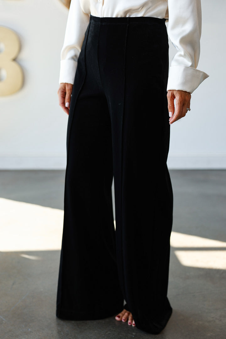 Velvet Pintuck Seam Pants - Black