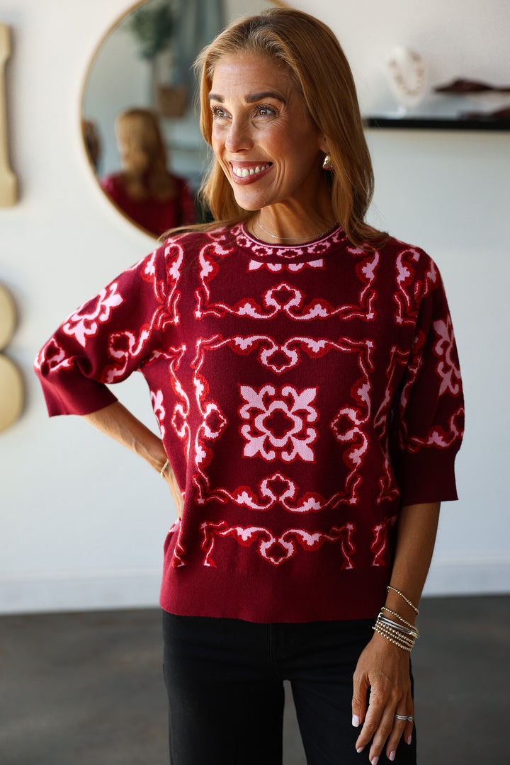 Half Sleeve Sweater - Burgundy