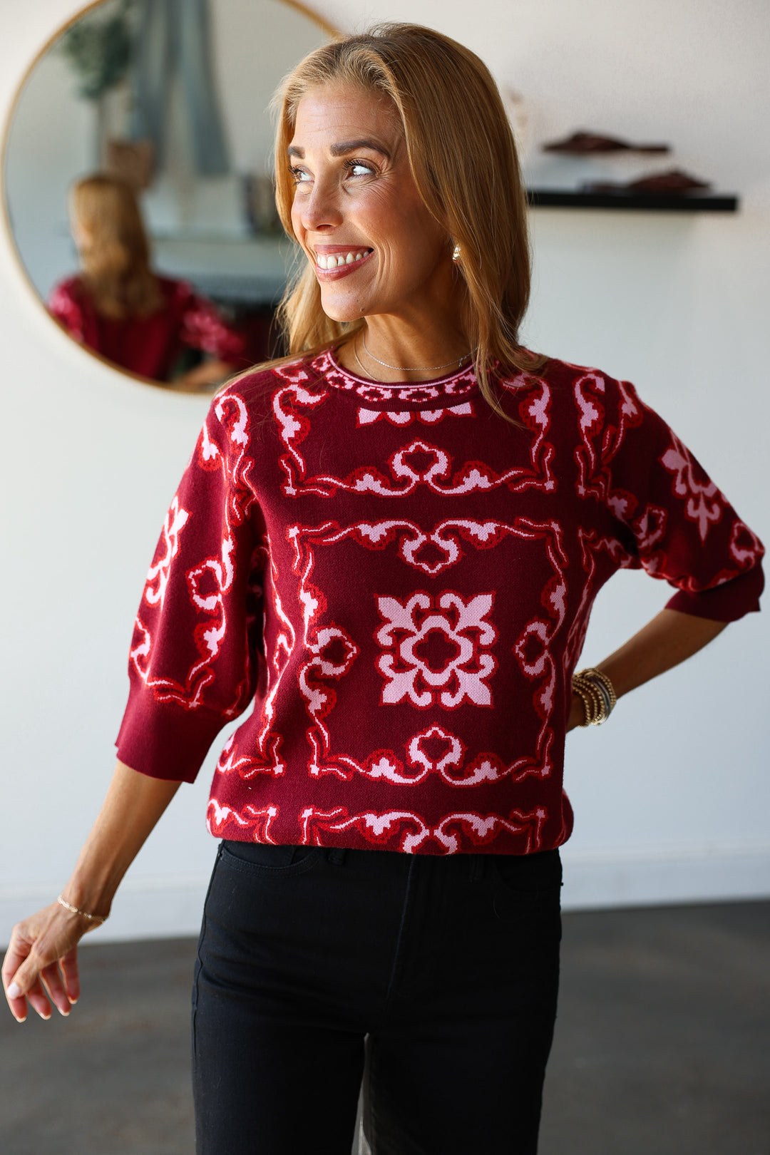 Half Sleeve Sweater - Burgundy