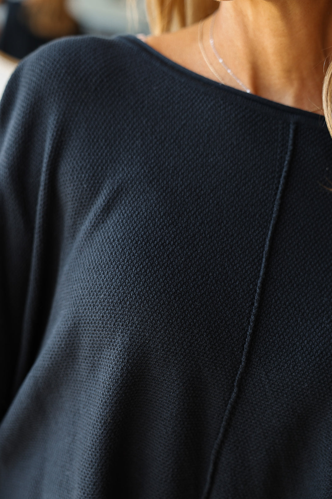 Boat Neck Knit Top - Black