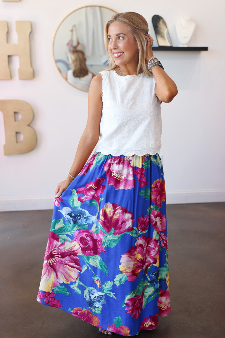 Floral Maxi Skirt - Blue