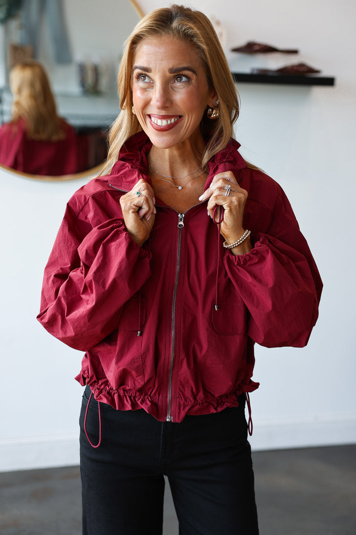 Drawstring Utility Jacket - Burgundy