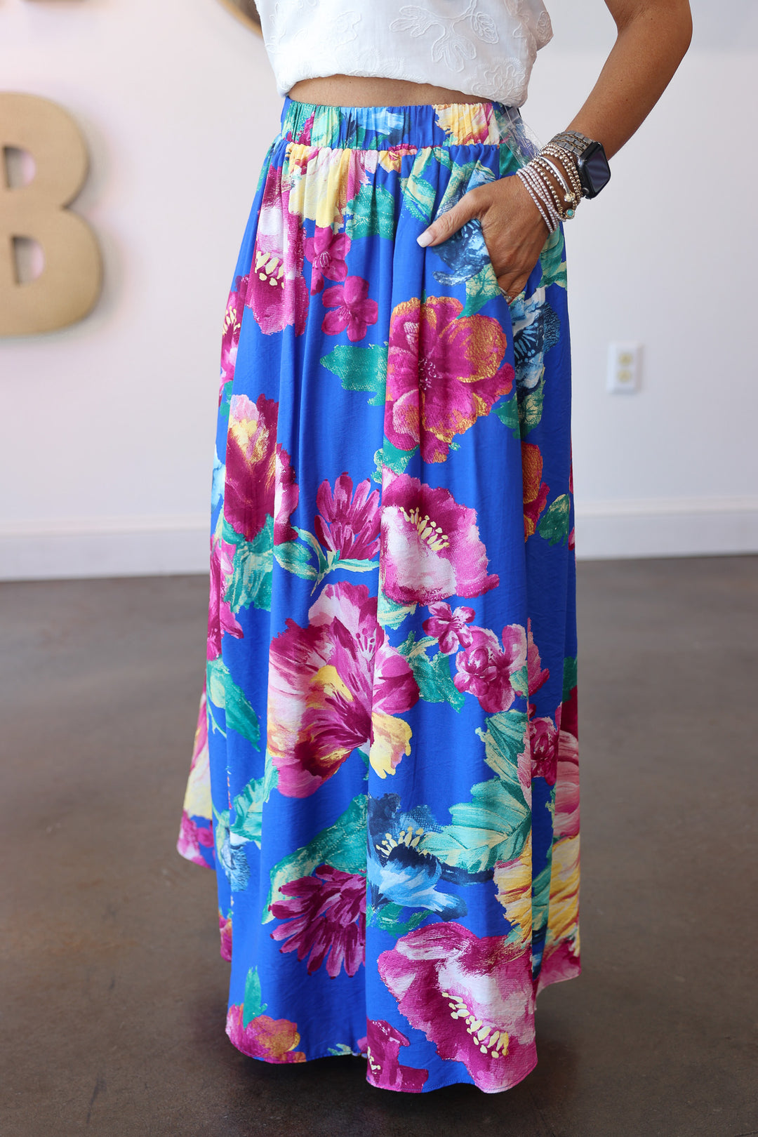 Floral Maxi Skirt - Blue
