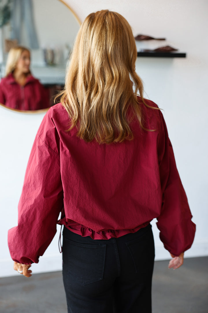 Drawstring Utility Jacket - Burgundy