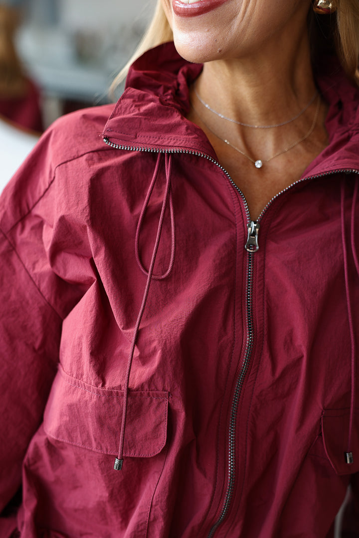 Drawstring Utility Jacket - Burgundy