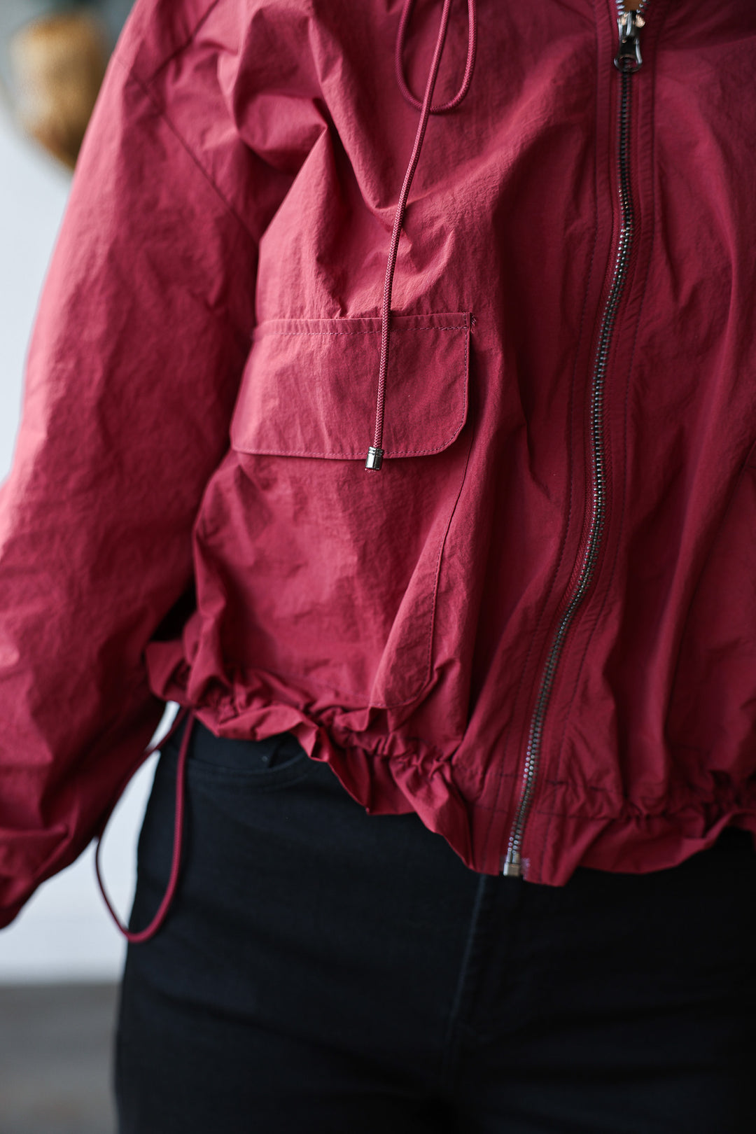 Drawstring Utility Jacket - Burgundy