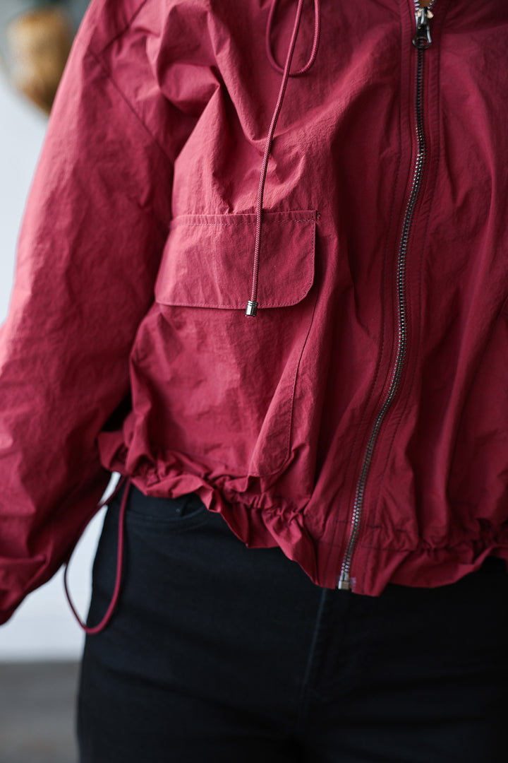 Drawstring Utility Jacket - Burgundy