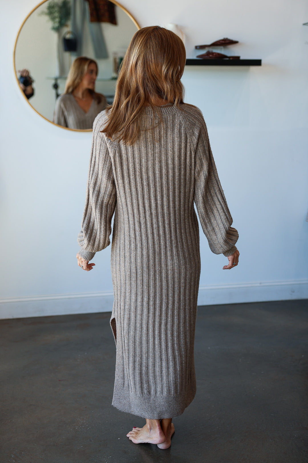 Ribbed Sweater Midi Dress - Taupe