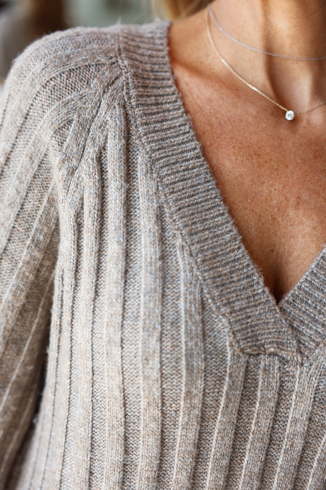 Ribbed Sweater Midi Dress - Taupe