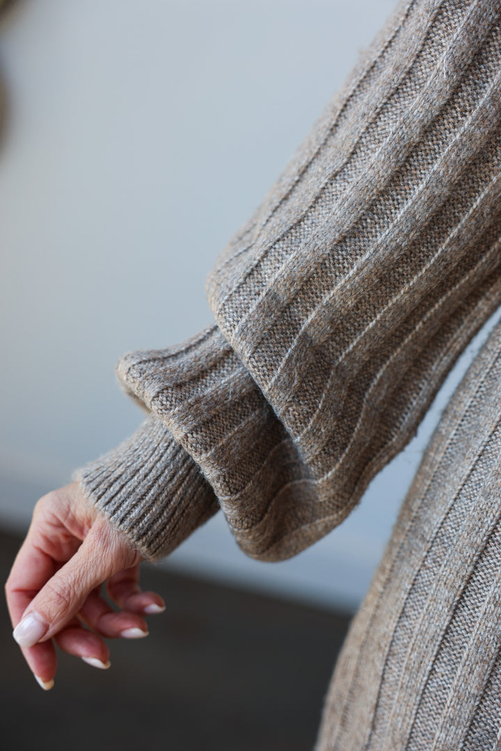 Ribbed Sweater Midi Dress - Taupe