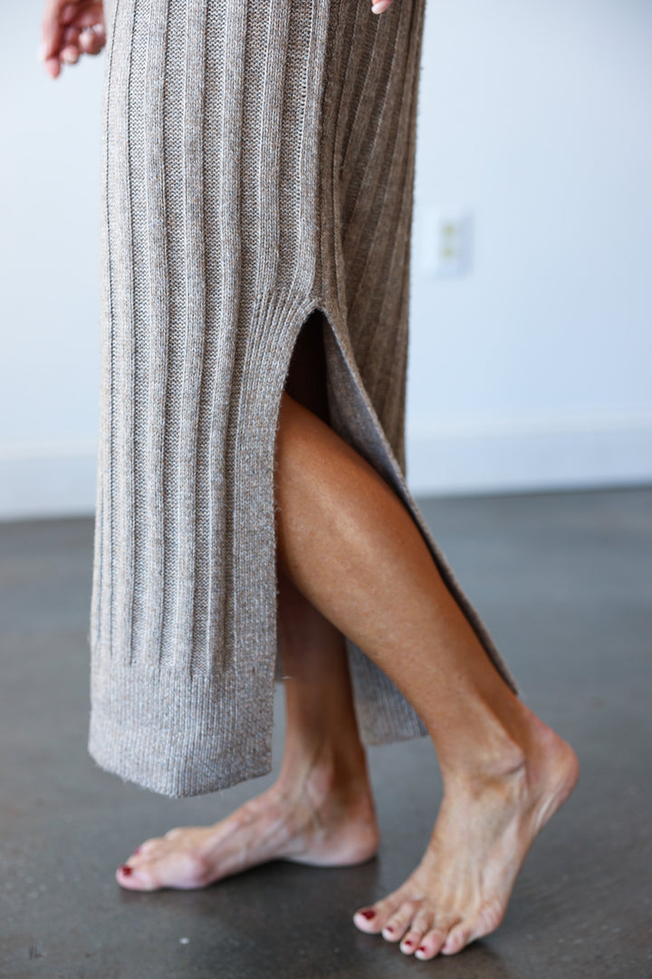 Ribbed Sweater Midi Dress - Taupe