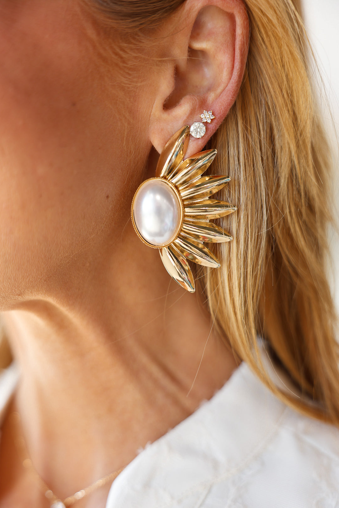 Half Flower + Pearl Earrings