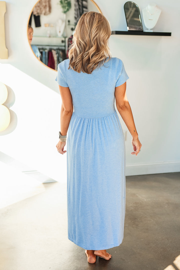 Short Sleeve Sweater Midi Dress - Light Blue