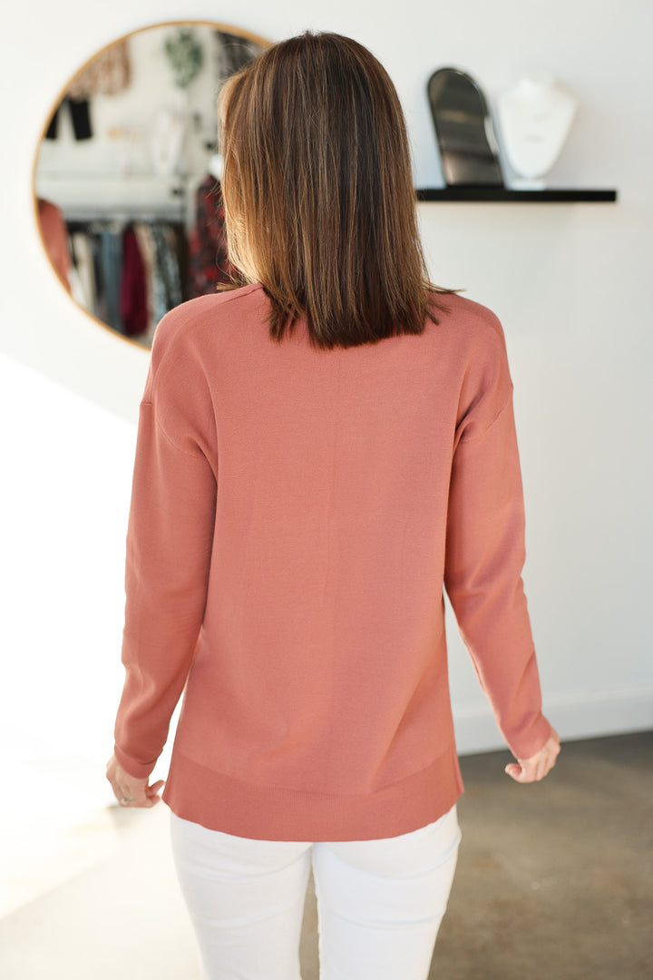 V Neck Sweater - Rose