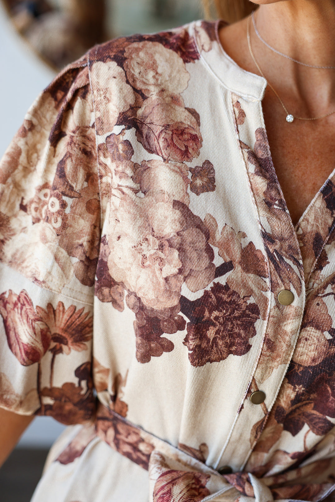 Botanical Denim Tie Waist Dress