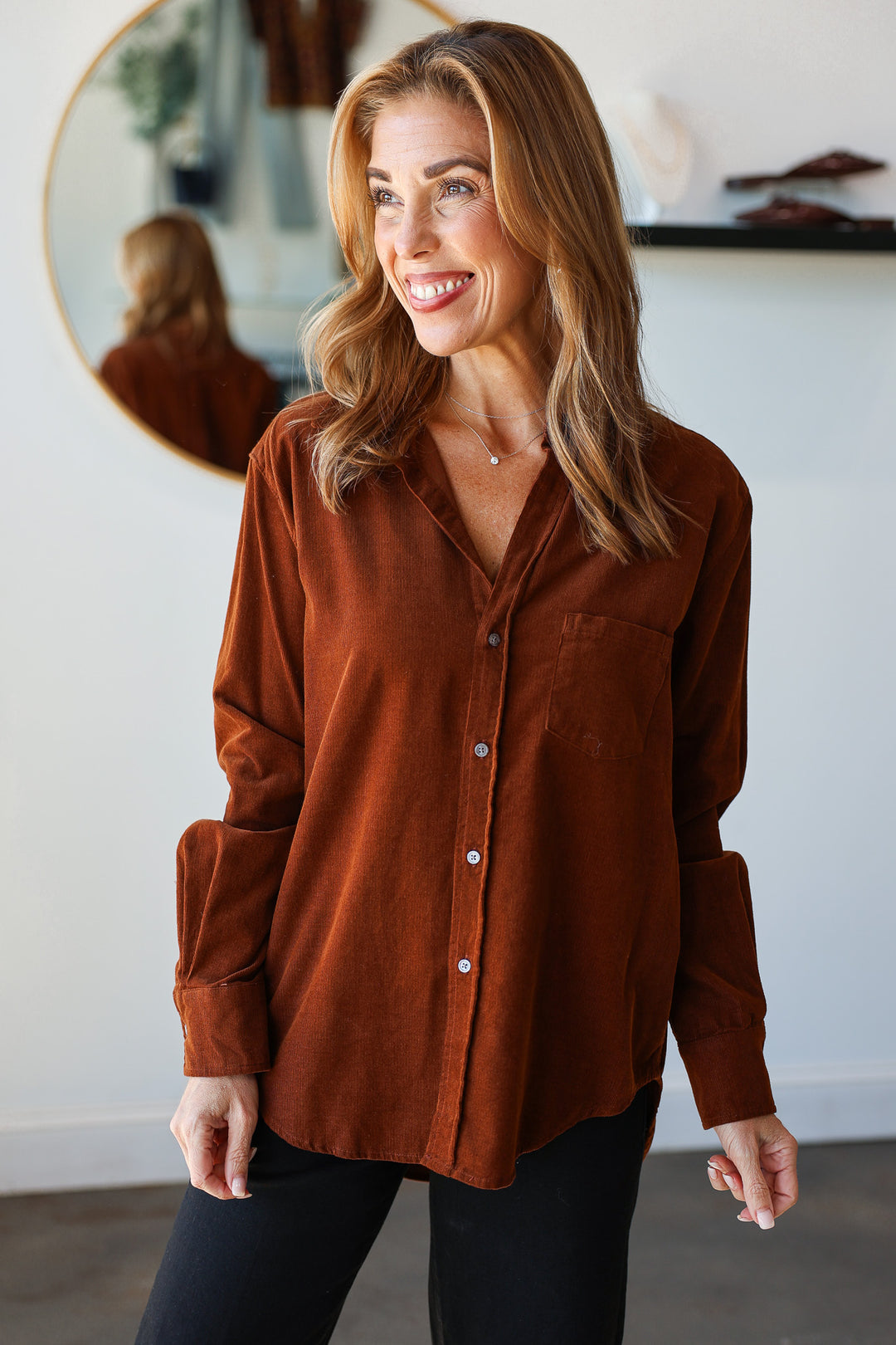 Corduroy Button Down - Cappuccino