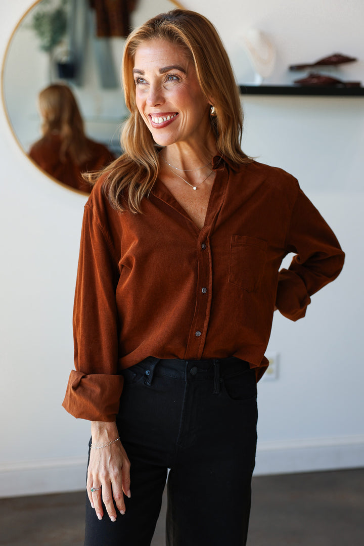 Corduroy Button Down - Cappuccino