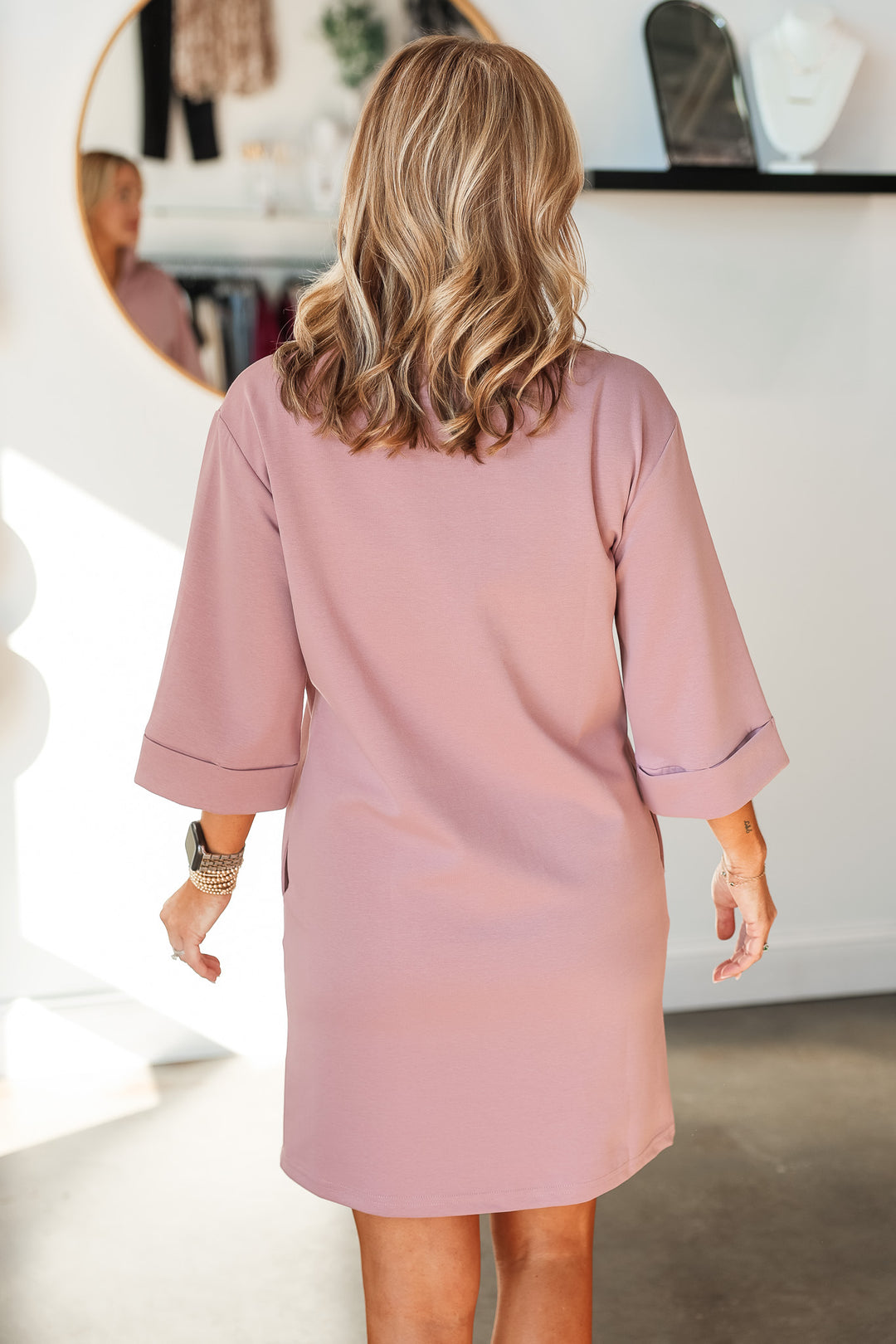 Quarter Zip Scuba Dress - Mauve