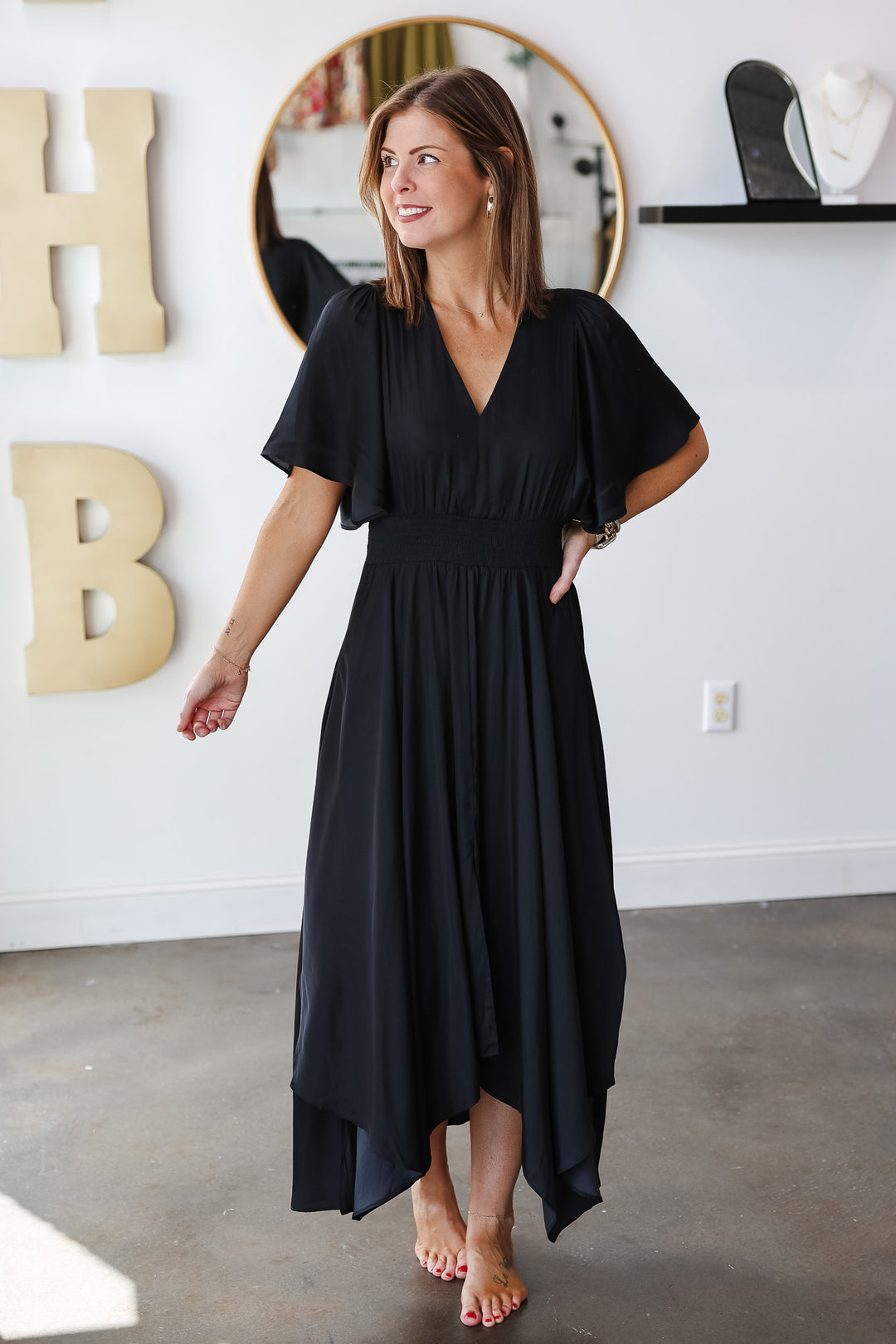 Asymmetrical Hem Dress - Black