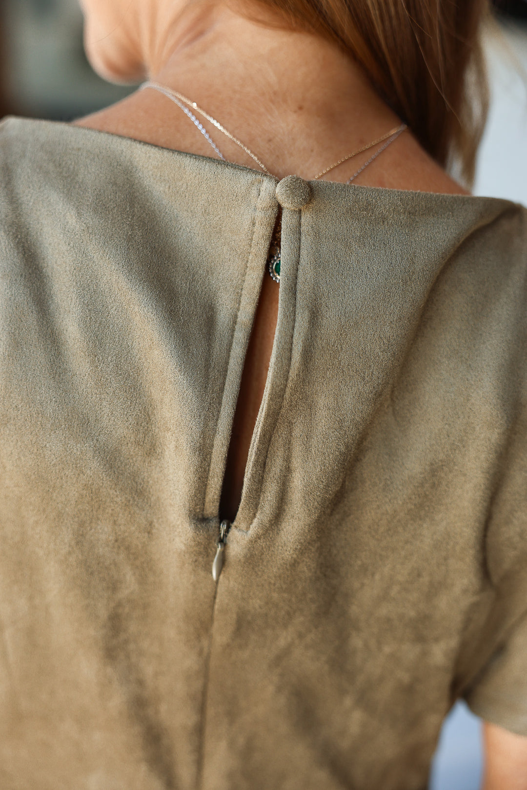 Faux Suede Midi Dress - Olive