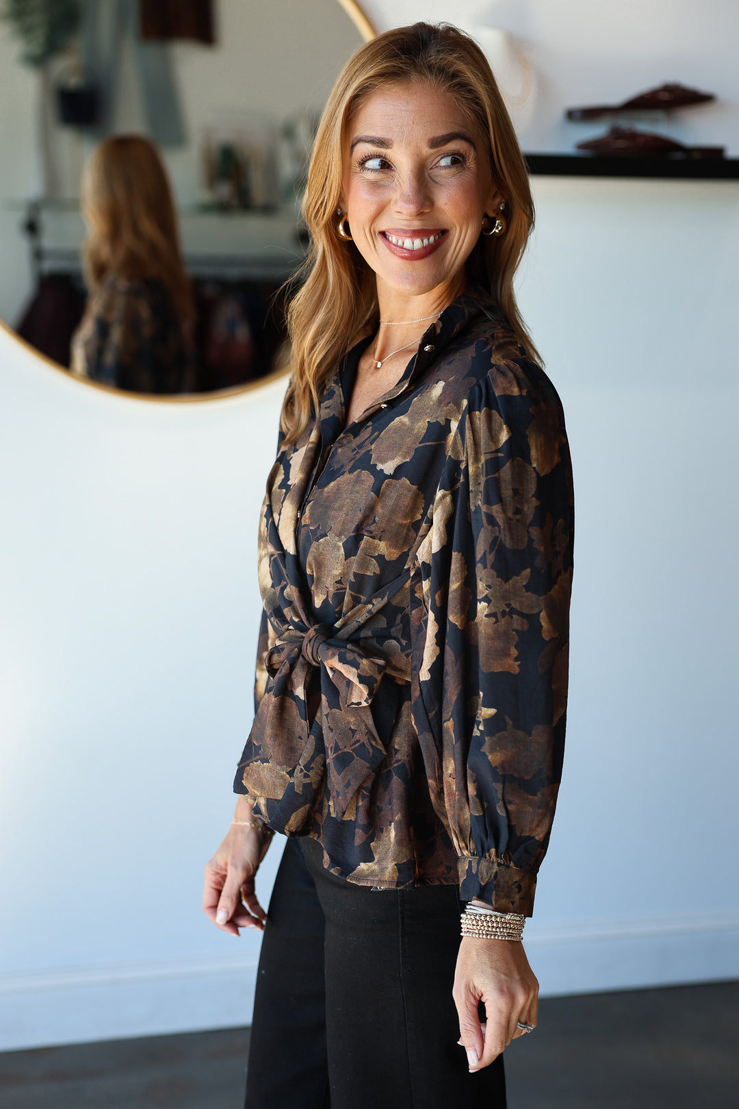 Tie Waist Printed Peplum Top