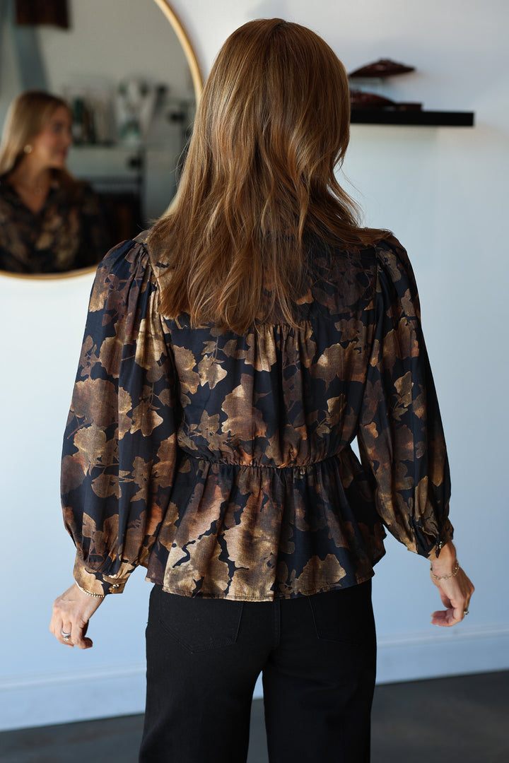 Tie Waist Printed Peplum Top