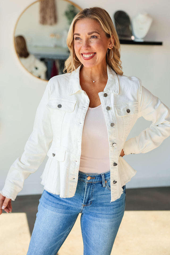 Peplum Denim Jacket - Ivory