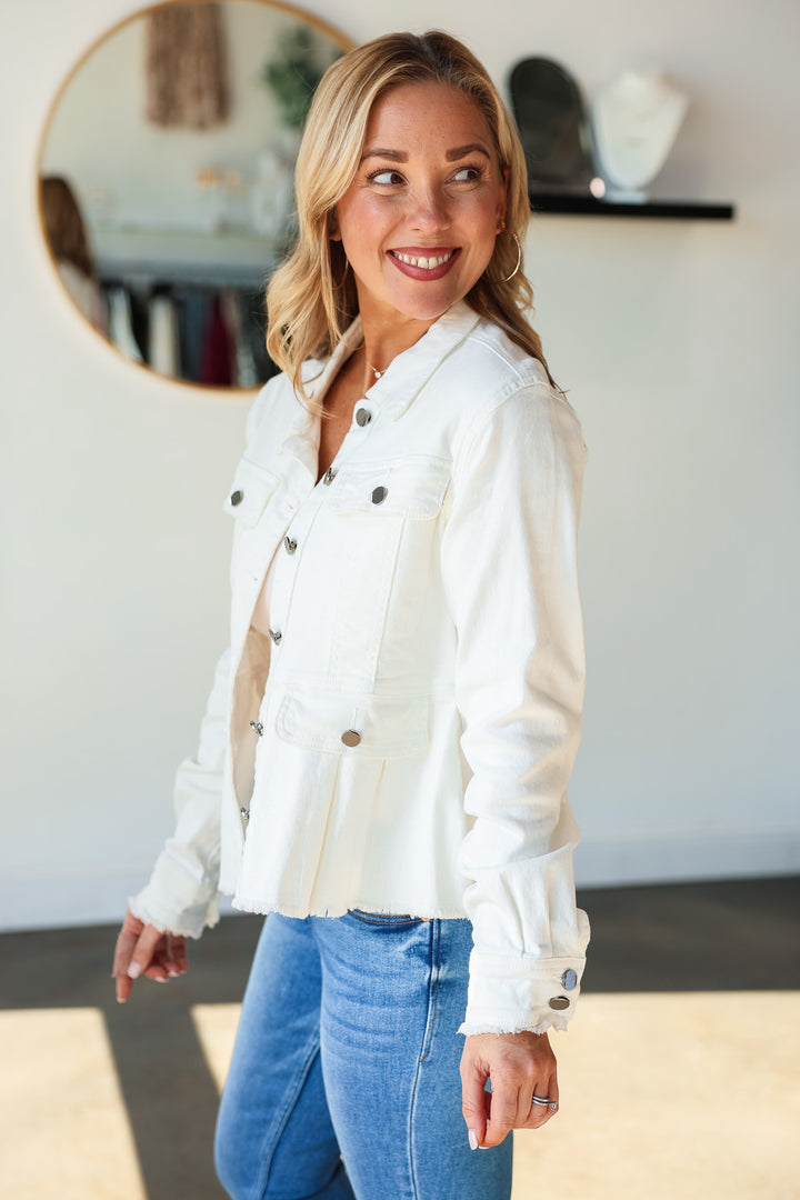 Peplum Denim Jacket - Ivory