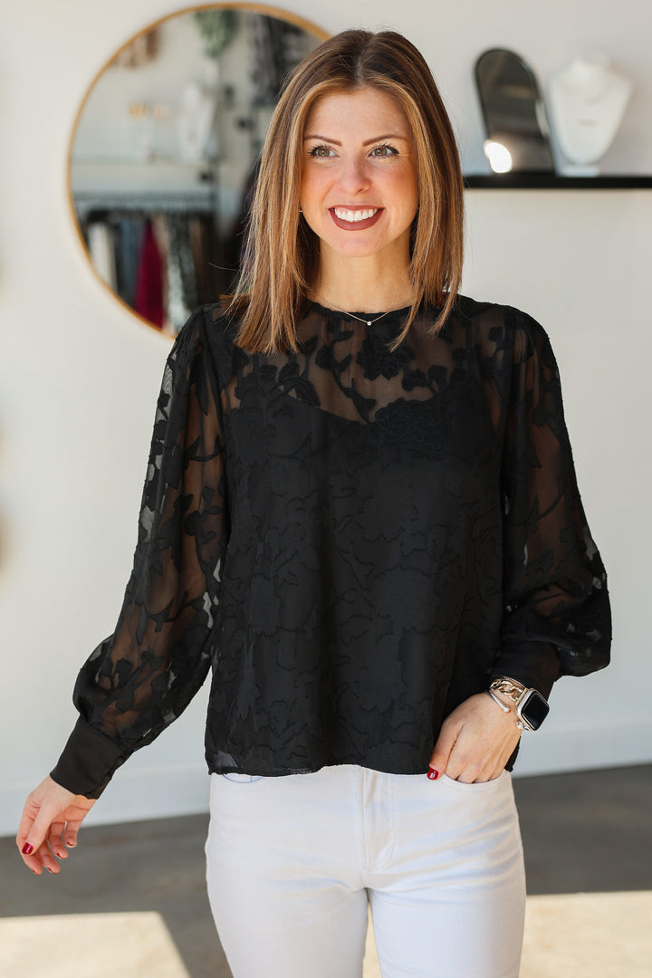 Button Back Lace Blouse - Black