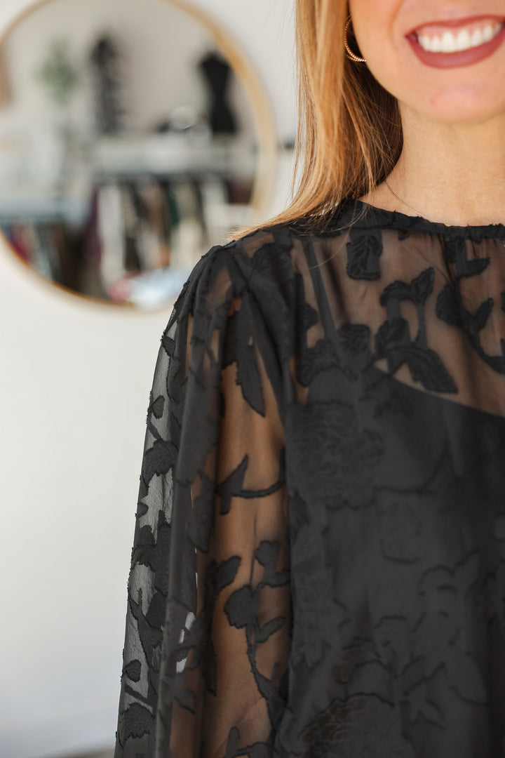 Button Back Lace Blouse - Black