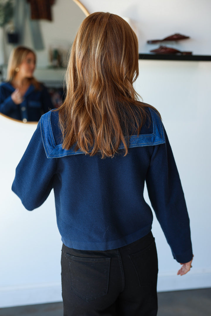 Contrast Denim Jacket - Navy